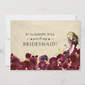 Seien Sie meine Bridesmaid Blumenrote Alice im Wun Einladung (Vorderseite)