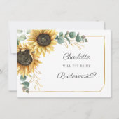 Seien Sie meine Bridesmaid Eucalyptus Sonnenblume  Einladung (Vorderseite)
