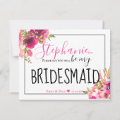 Seien Sie meine Bridesmaid Hot Pink Floral und Bla Einladung (Vorderseite)