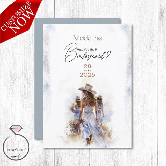 Seien Sie meine Bridesmaid Watercolor Rustic Cowbo Einladung