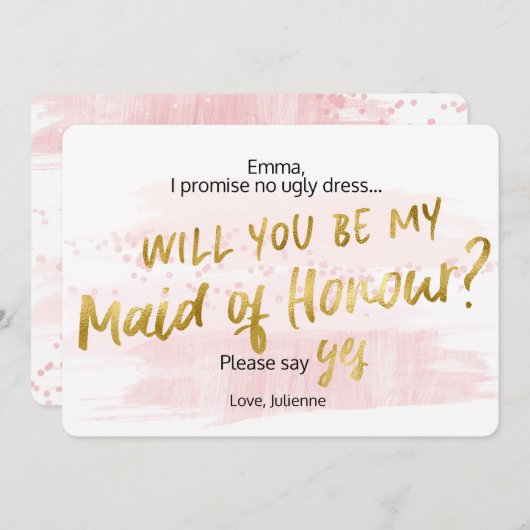 Seien Sie meine Trauzeugin Blush Gold Wasserfarbe Einladung (Vorne/Hinten)