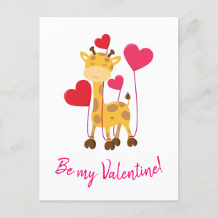 Seien Sie meine Valentine-süße Giraffe mit Ballons Feiertagspostkarte