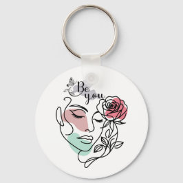 Seien Sie mit einer Linie Kunst Frau Gesicht Linie Schlüsselanhänger