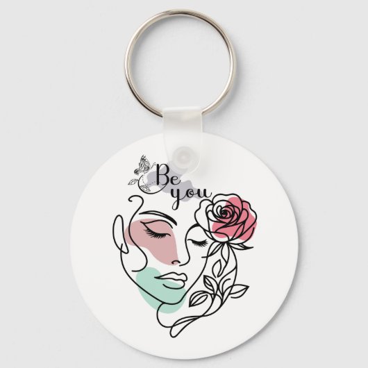 Seien Sie mit einer Linie Kunst Frau Gesicht Linie Schlüsselanhänger (Vorderseite)