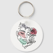 Seien Sie mit einer Linie Kunst Frau Gesicht Linie Schlüsselanhänger (Rückseite)