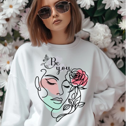 Seien Sie mit einer Linie Kunst Frau Gesicht Linie Sweatshirt