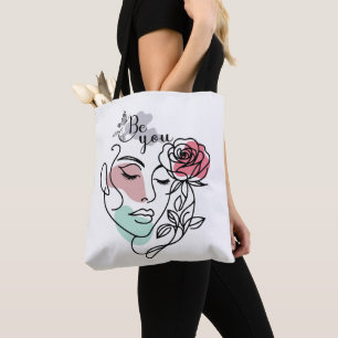 Seien Sie mit einer Linie Kunst Frau Gesicht Linie Tasche