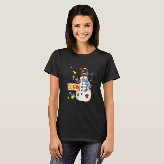 Seien Sie nett Snowman Puzzle Autismus Bewusstsein T-Shirt (Vorne ganz)