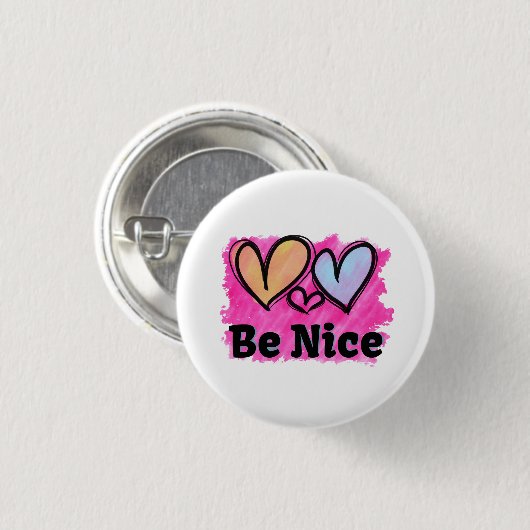 Seien Sie nette Wasserfarbenherzen Button (Vorne & Hinten)