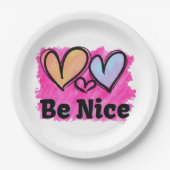 Seien Sie nette Wasserfarbenherzen Pappteller (Vorderseite)