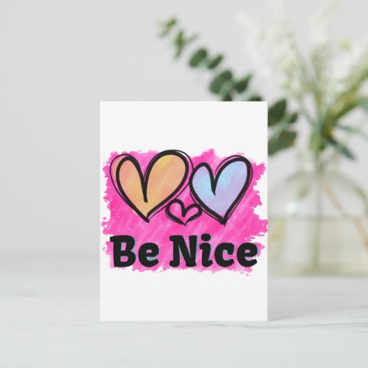 Seien Sie nette Wasserfarbenherzen Postkarte (Stehend Vorderseite)