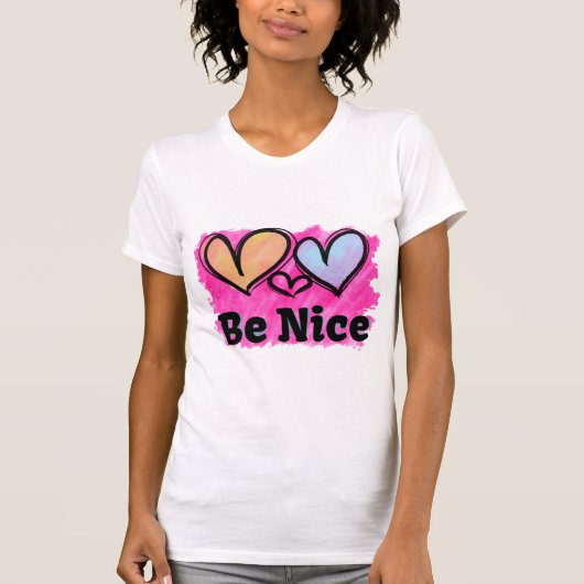 Seien Sie nette Wasserfarbenherzen T-Shirt (Vorderseite)