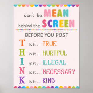 Seien Sie nicht Gemein hinter dem Bildschirm Anti  Poster