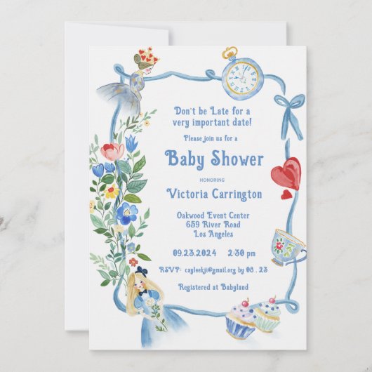 Seien Sie nicht zu spät in der Alice im Wunderland Einladung (Vorderseite)