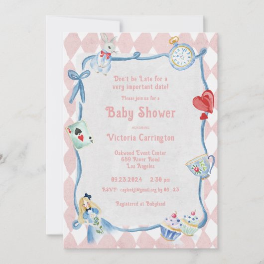 Seien Sie nicht zu spät in der Alice im Wunderland Einladung (Vorderseite)