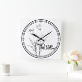 Seien Sie noch schwarz und weiß Stift Sketch Tulis Quadratische Wanduhr (Zuhause)