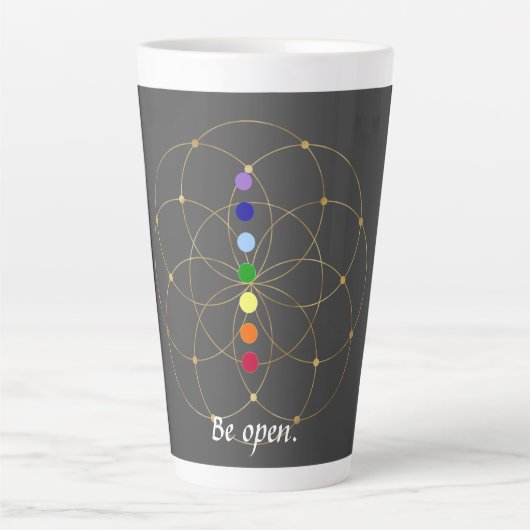 Seien Sie offen Chakra & Samen des Lebens Milchtasse (Vorderseite)