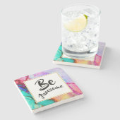 Seien Sie Phantastisch, rosa und türkisfarben, Abs Steinuntersetzer (Seitenansicht)