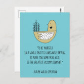 Seien Sie selbst Emerson Quote & Bird Postkarte (Vorne/Hinten)