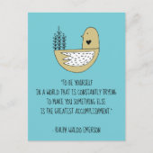 Seien Sie selbst Emerson Quote & Bird Postkarte (Vorderseite)