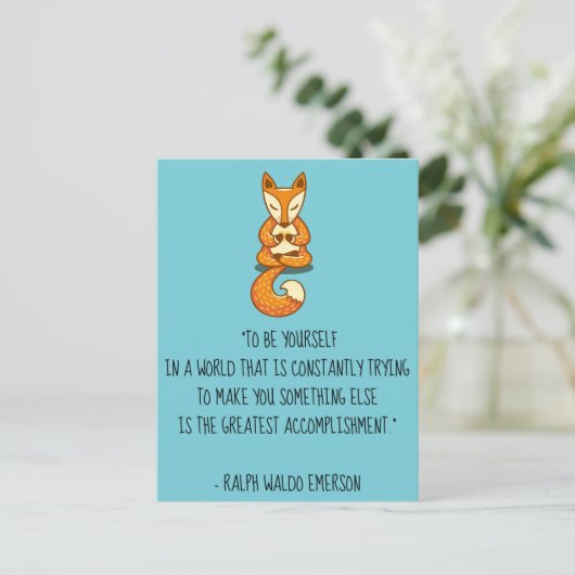 Seien Sie selbst Emerson Zitat mit Fox Postkarte (Stehend Vorderseite)