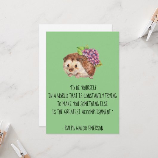 Seien Sie selbst Emerson Zitat mit Igel-Flachkarte Karte (Vorderseite/Rückseite Beispiel)