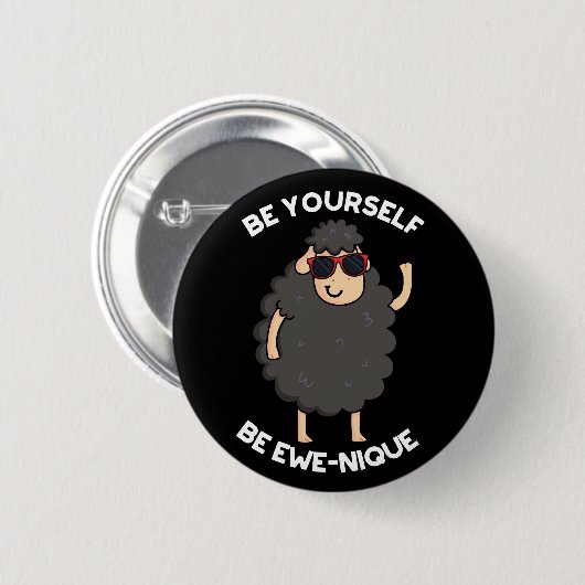 Seien Sie selbst Ewenique Funny Sheep Pub Dark BG Button (Vorne & Hinten)