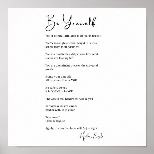 Seien Sie selbst Gedicht Schwarz-weiße Wandkunst D Poster (Vorne)