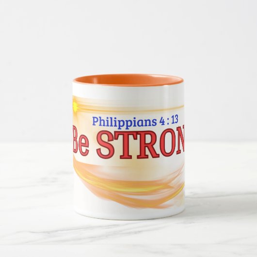 Seien Sie stark (Philppianer 4:13) Tasse & Cup (Zentrum)