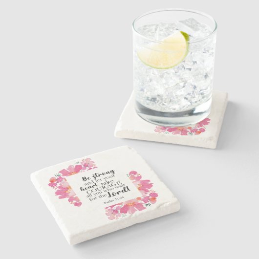 Seien Sie stark und ermuntern Sie Psalm Pink Bläse Steinuntersetzer (Seitenansicht)