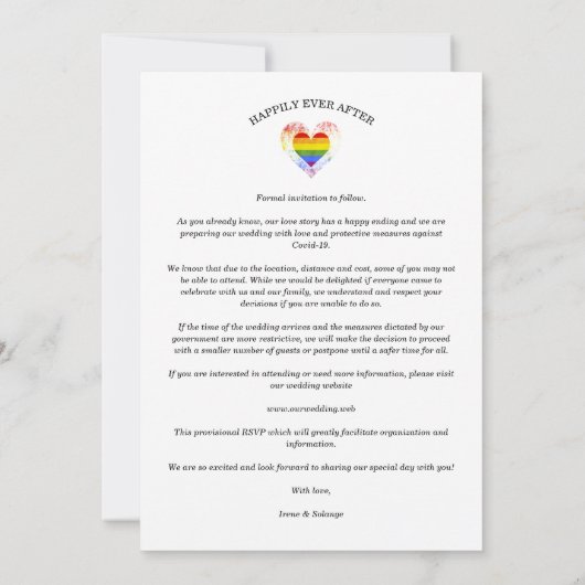 Seien Sie unser Gast Pride Rainbow Heart Lesbian G Save The Date (Rückseite)