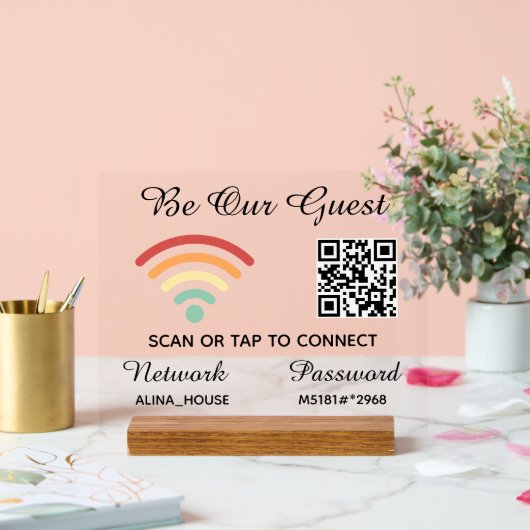 Seien Sie unser Gast Qr Code Wifi Network & Passwo Acrylschild (Hochzeit)