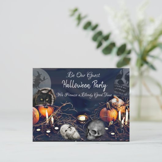 Seien Sie unser Gast, Spooky Halloween-Party Einla Postkarte (Stehend Vorderseite)
