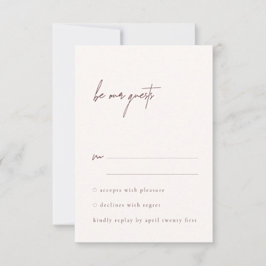 Seien Sie unsere Gäste Blush Minimal RSVP Card (Vorderseite)