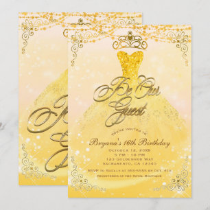 Seien Sie unsere Gastprinzessin Yellow & Gold Swee Einladung