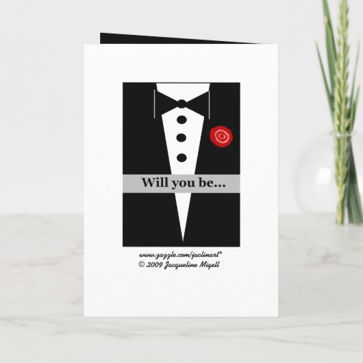 Seien Sie unsere Pförtner-Karte mit Tux und Rose Einladung (Rückseite)