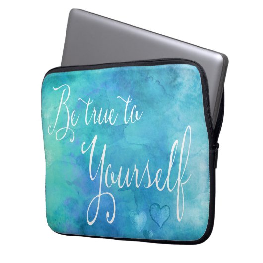 Seien Sie wahr zu Ihrem Aqua Blue Wasserfarbe Ange Laptopschutzhülle (Vorderseite Links)