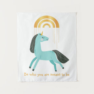 Seien Sie, wer Sie sind Blue Unicorn Wandteppich