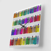 Seifen Sie Flaschen-Regenbogen - für Badezimmer, Quadratische Wanduhr (Winkel)