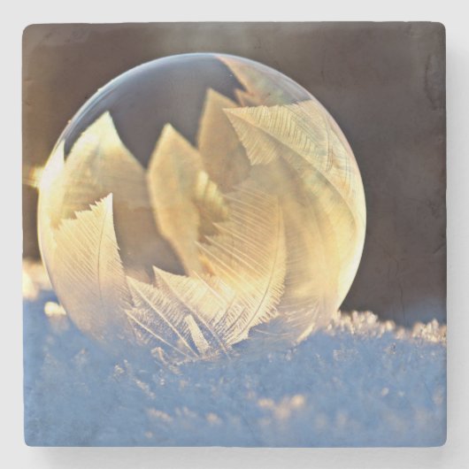 Seifenblase auf Schnee Steinuntersetzer (Vorderseite)