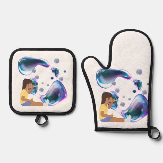 Seifenblase Ofenhandschuh & Topflappen-Set (Vorderseite)