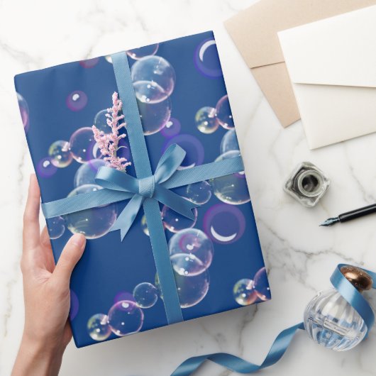 Seifenblasen auf blau geschenkpapier (Schenken)