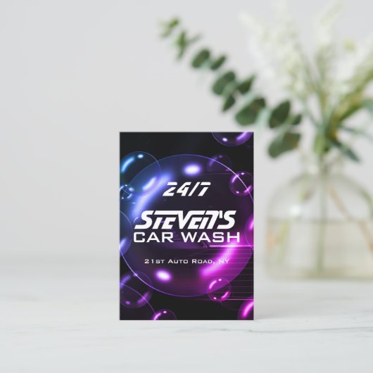 Seifenblasen Auto waschen Visitenkarte (Stehend Vorderseite)
