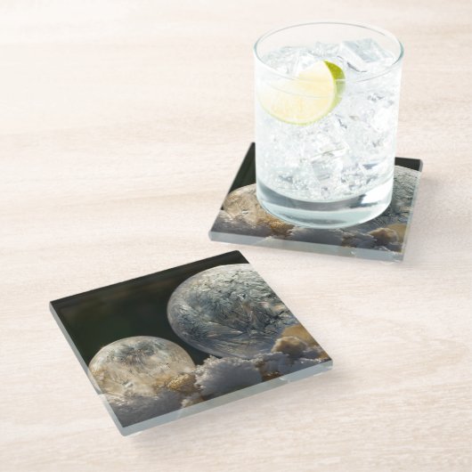 Seifenblasen gefroren Eiskristall Cooles Winter-Fo Glasuntersetzer (Schrägansicht)