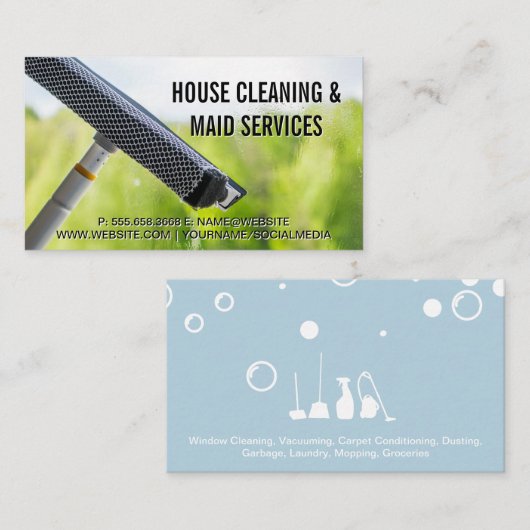 Seifenblasen | Reinigung des Squeegee-Fensters Visitenkarte (Vorne/Hinten)