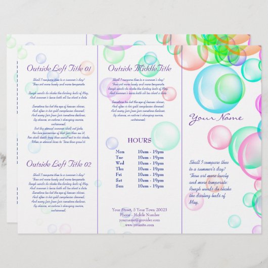 Seifenblasen Trifold Broschüre - Papierblatt (Vorne/Hinten)