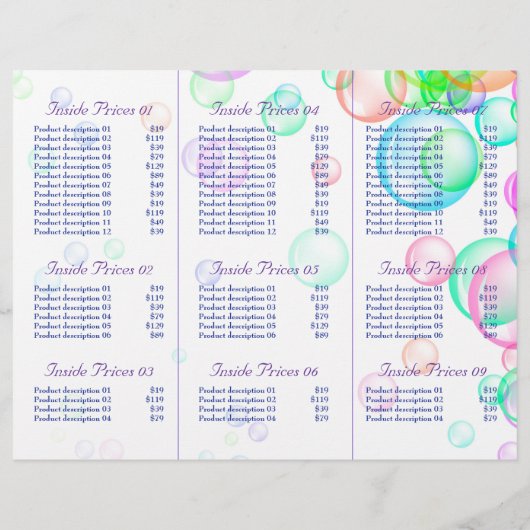 Seifenblasen Trifold Broschüre - Papierblatt (Rückseite)