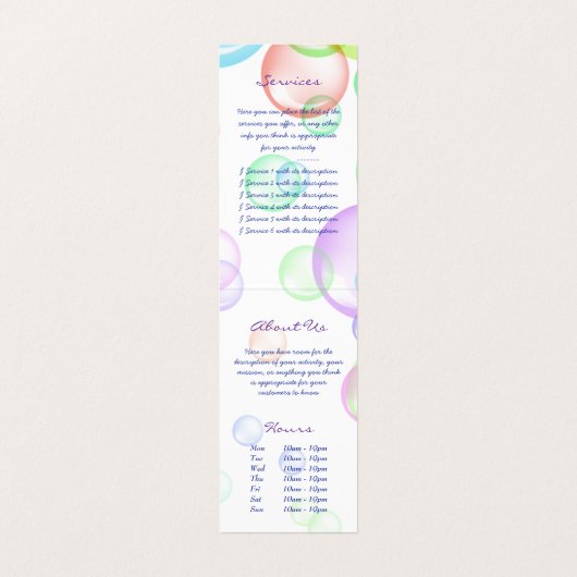 Seifenblasen Visitenkarten (Innenseite Aufgefaltet)