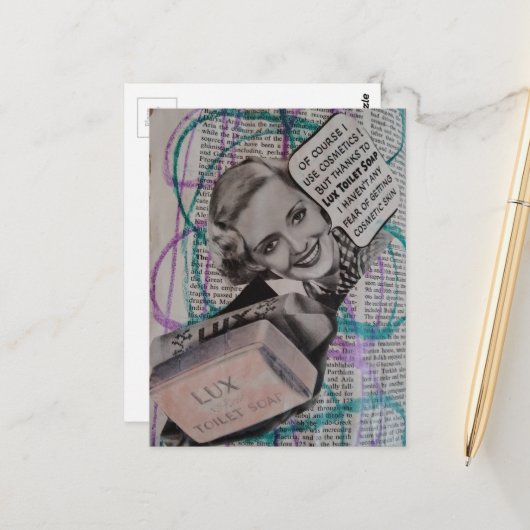 Seifenfrau-Collage Postkarte (Vorderseite/Rückseite Beispiel)