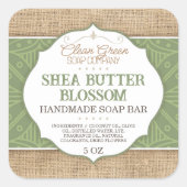 Seifenkennzeichnung | Green | Burlap | Hautpflegek Quadratischer Aufkleber (Vorderseite)